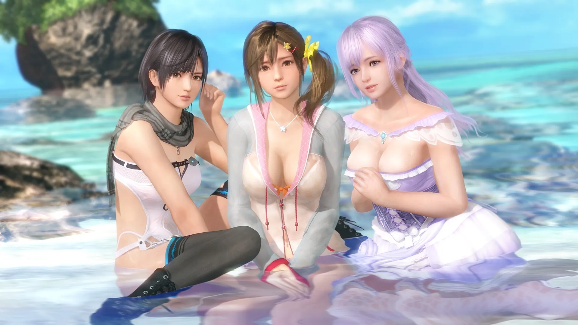 DEAD OR ALIVE Xtreme Venus Vacation 三名角色在海边合影